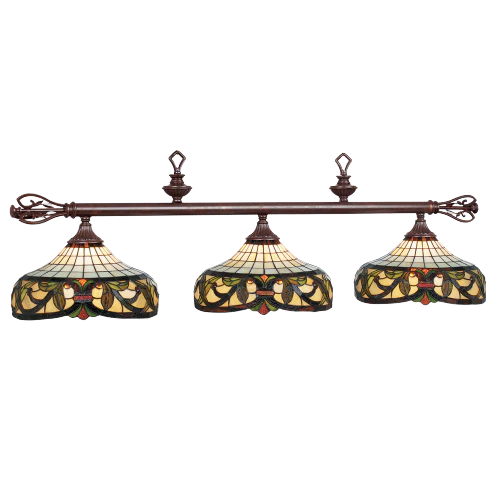 Harmony 54" Stained Glass Billiard Light Fixture – Rubbed Bronze Metal Bar with Traditional Glass Shades