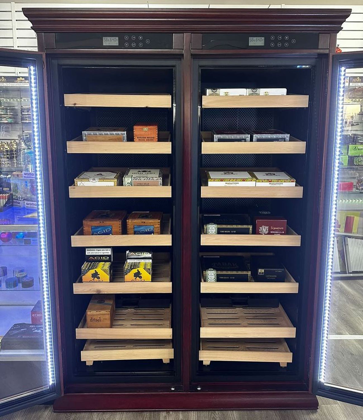 Reagan 4000-count dark cherry electric cigar humidor cabinet for premium cigar storage