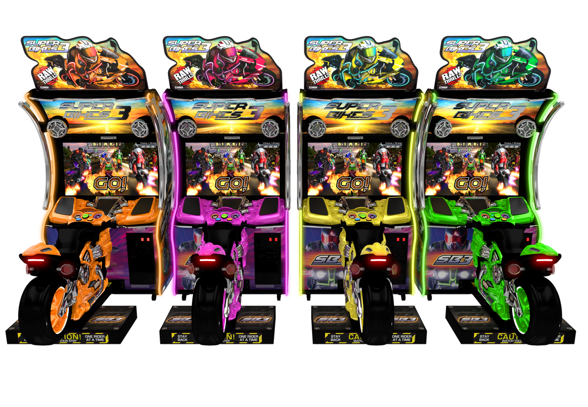 Super Bikes 3 Arcade Machine – Raw Thrills Motorcycle Racing Game | 1-8 Player Linked Cabinets | Official Yamaha Bikes | 43&quot; HD Display | Multiplayer &amp; Destructible Tracks.