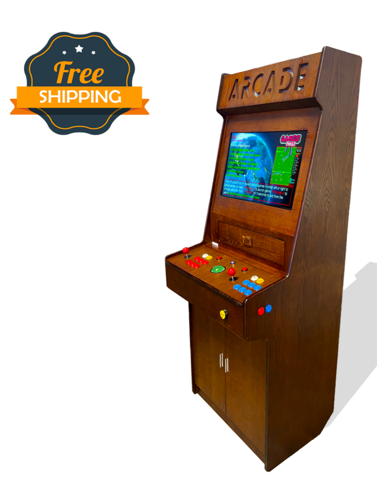 Full-Sized 2-Player Wood Grain Arcade Machine - 7,000+ Games & 32" LCD
