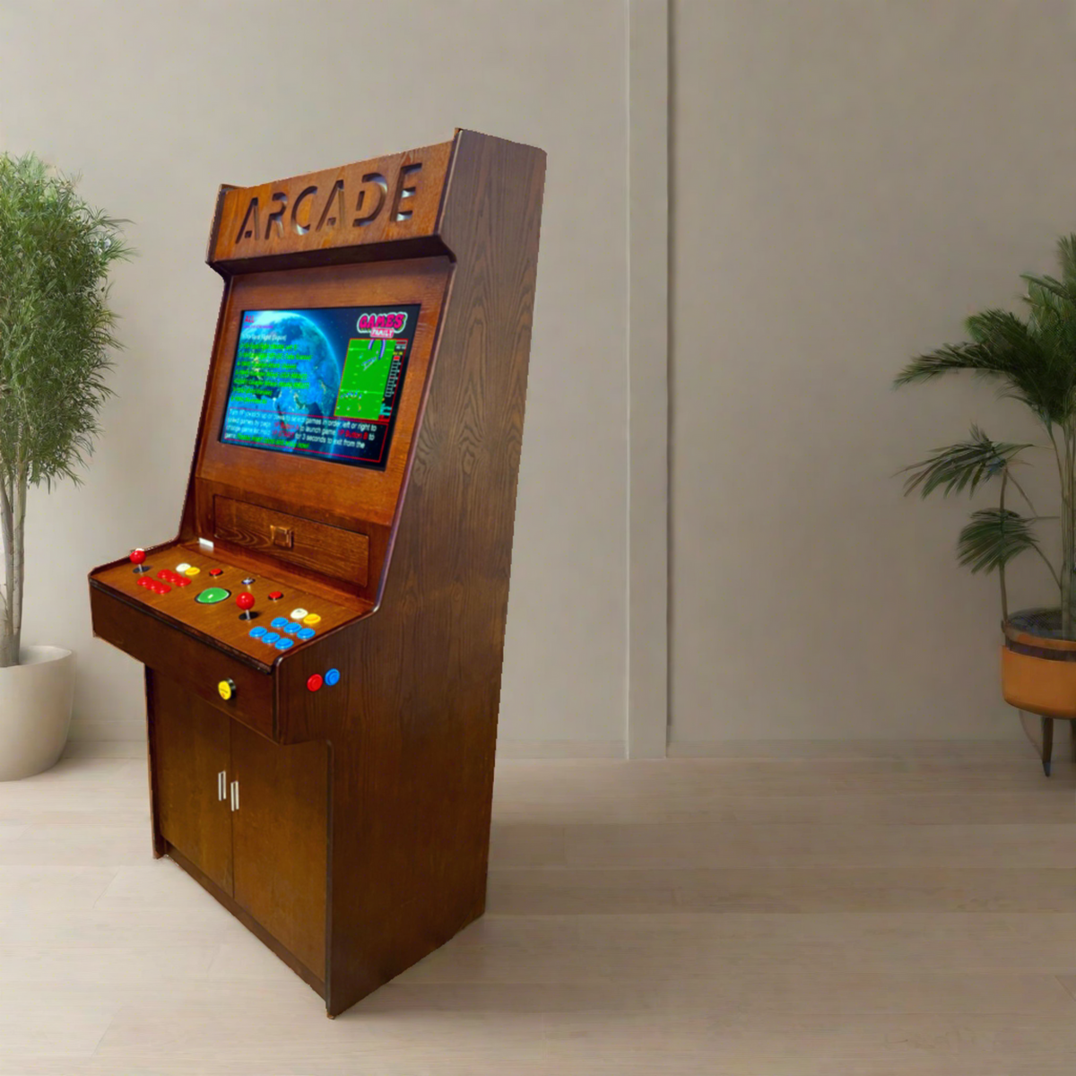 Full-Sized 2-Player Wood Grain Arcade Machine - 7,000+ Games & 32" LCD