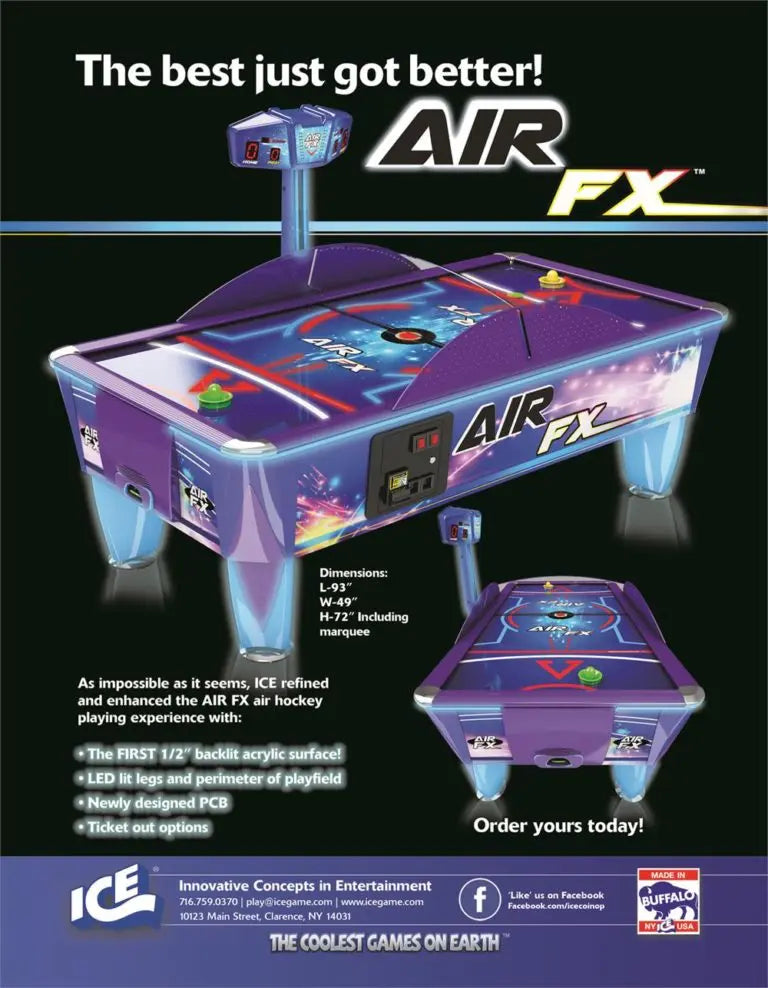 Air FX Full Size Air Hockey Table – 8&#39; LED Lighted Playfield | ½&quot; Thick Surface | Commercial-Grade Arcade Game | Modern Design | Coin-Op Option.