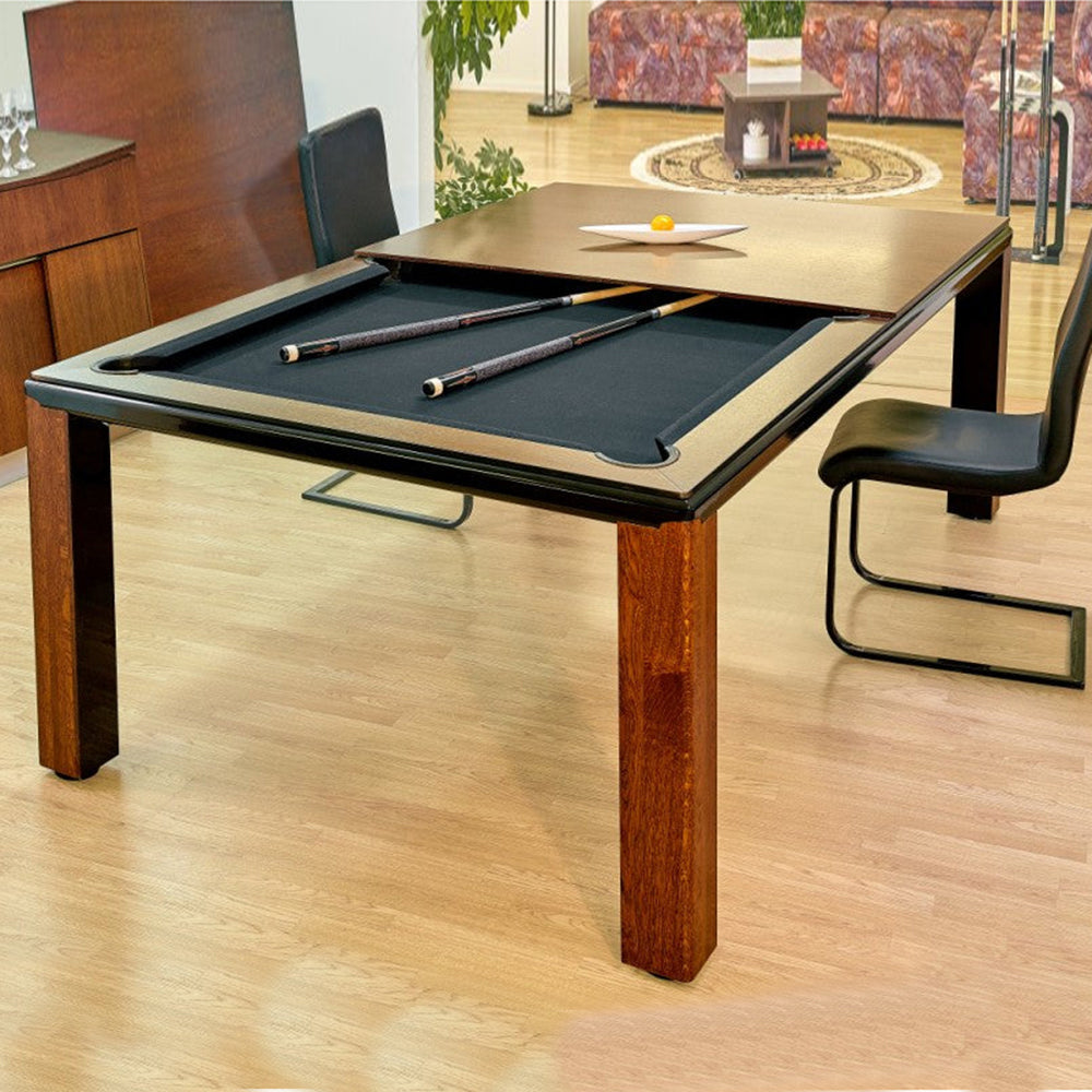 Alpha White Billiards Convertible Dining Pool Table – Modern Solid Hardwood Slate Table | Optional Hydraulic Height Adjustment | Leather Drop Pockets.