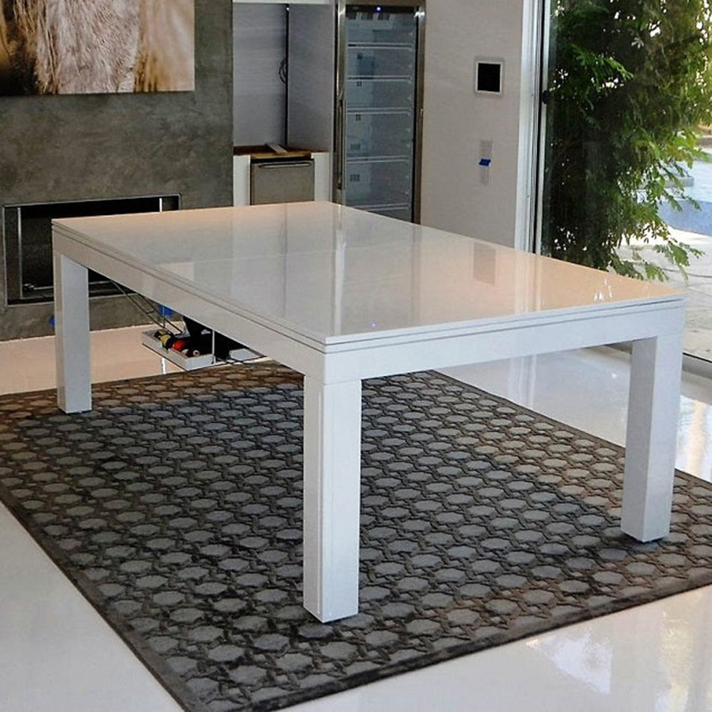 Alpha White Billiards Convertible Dining Pool Table – Modern Solid Hardwood Slate Table | Optional Hydraulic Height Adjustment | Leather Drop Pockets.