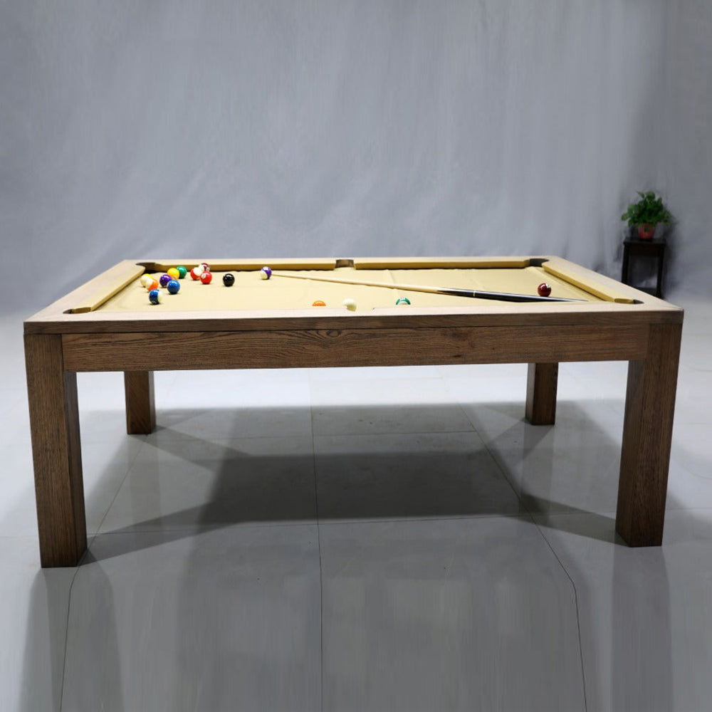 Alpha White Billiards Convertible Dining Pool Table – Modern Solid Hardwood Slate Table | Optional Hydraulic Height Adjustment | Leather Drop Pockets.