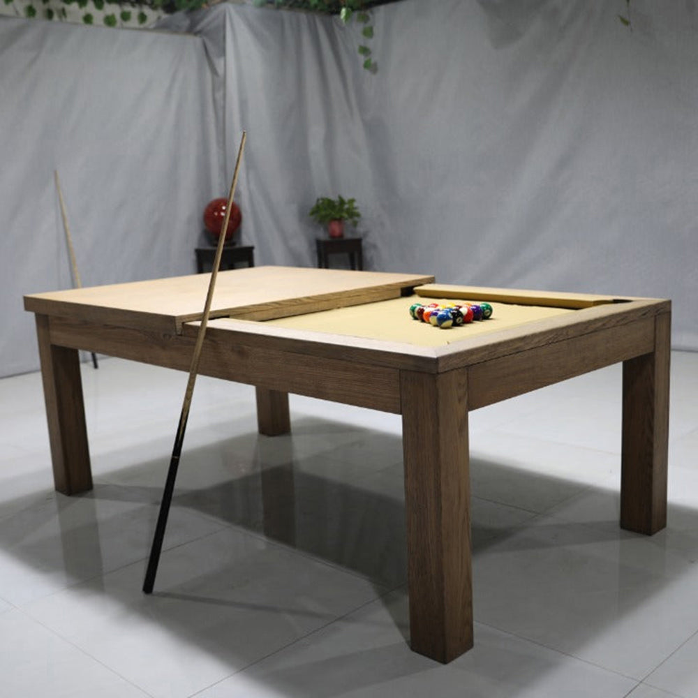 Alpha White Billiards Convertible Dining Pool Table – Modern Solid Hardwood Slate Table | Optional Hydraulic Height Adjustment | Leather Drop Pockets.