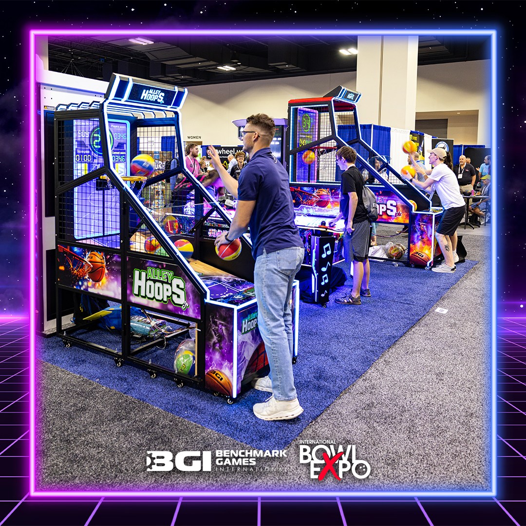 Alley Hoops Junior basketball arcade machine for kids with mini hoop, bright graphics, and soft basketballs