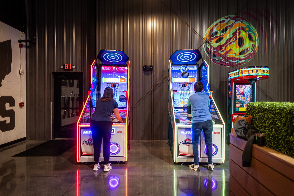 Allstars Basketball interactive redemption arcade game with digital scoring and moving hoop