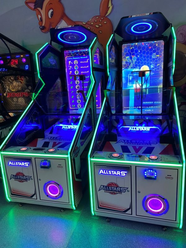 Allstars Basketball interactive redemption arcade game with digital scoring and moving hoop