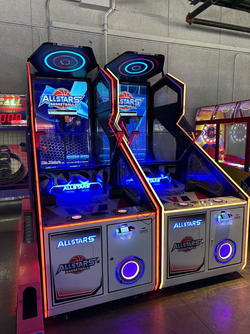 Allstars Basketball interactive redemption arcade game with digital scoring and moving hoop