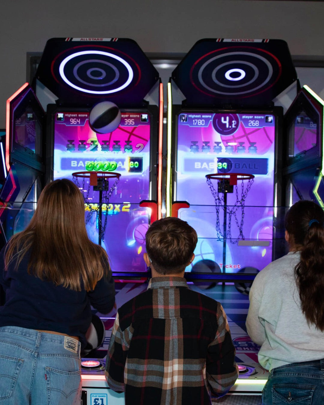 Allstars Basketball interactive redemption arcade game with digital scoring and moving hoop