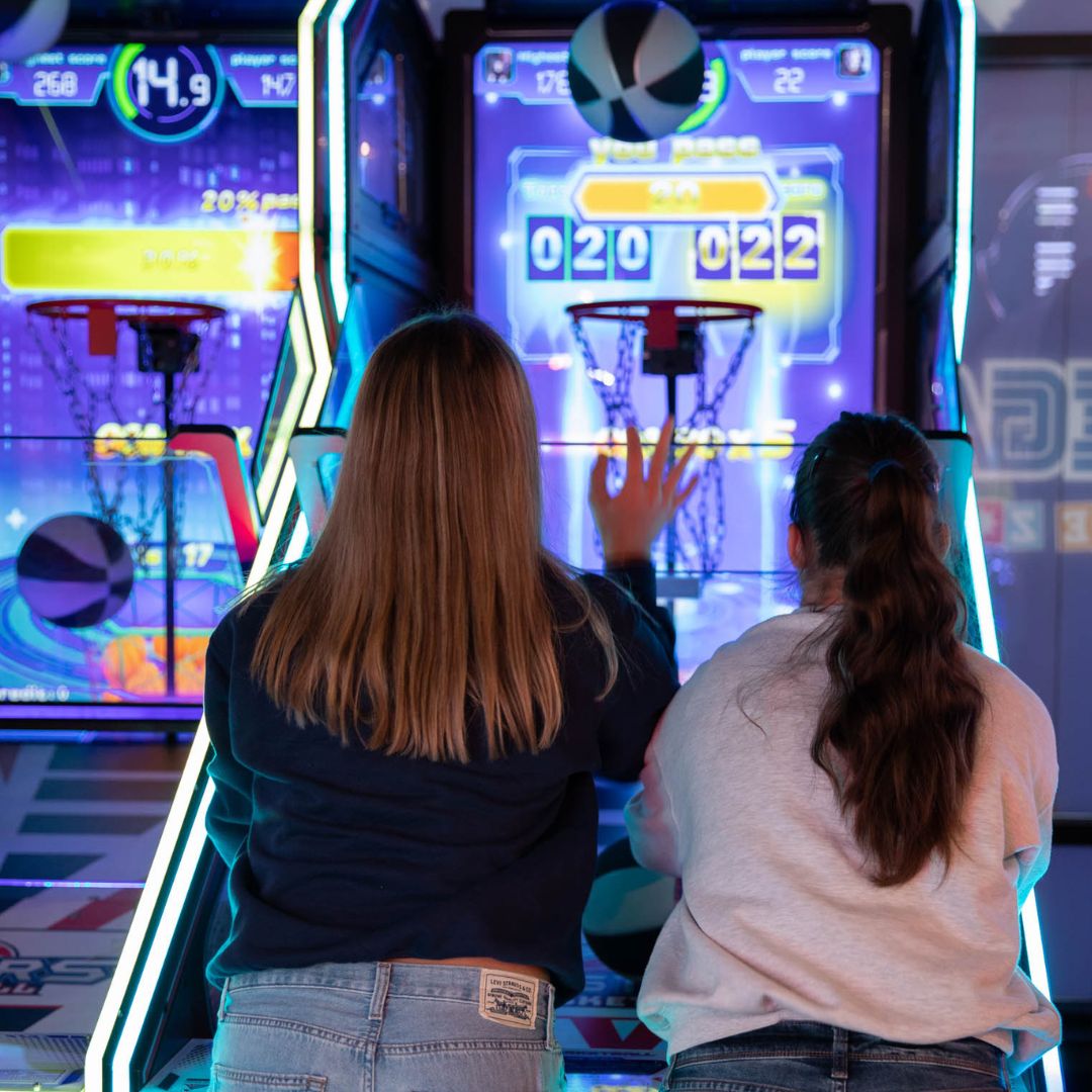 Allstars Basketball interactive redemption arcade game with digital scoring and moving hoop