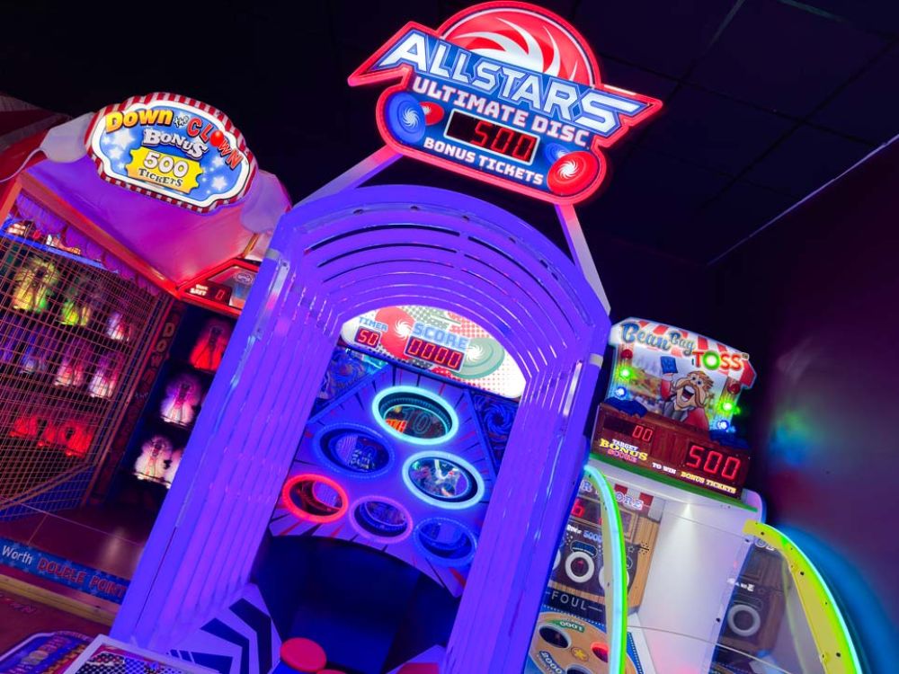 Allstars Ultimate Disc skill-based ticket redemption arcade machine with LED target zones