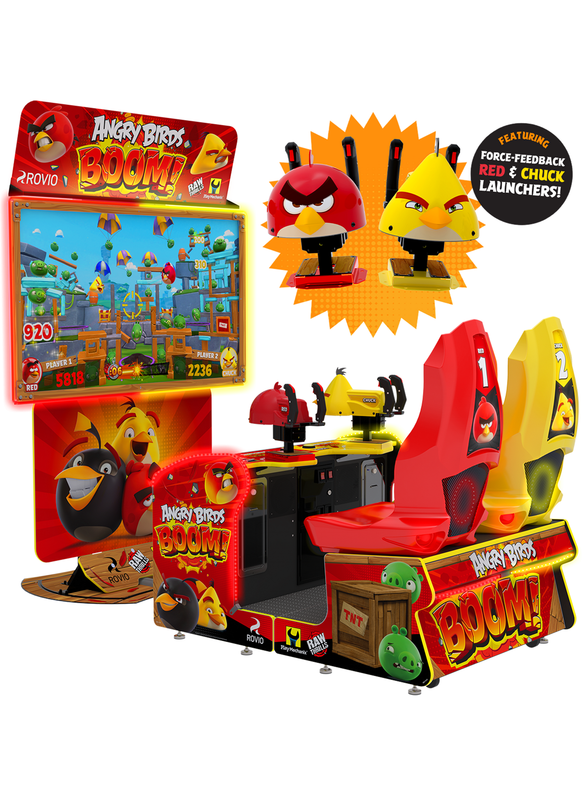 Angry Birds Boom! Arcade Machine – 2 Player Video Redemption Game | 65&quot; HD Display | Force-Feedback Launchers | Raw Thrills, Play Mechanix &amp; Rovio | Ticket-Winning Chaos.