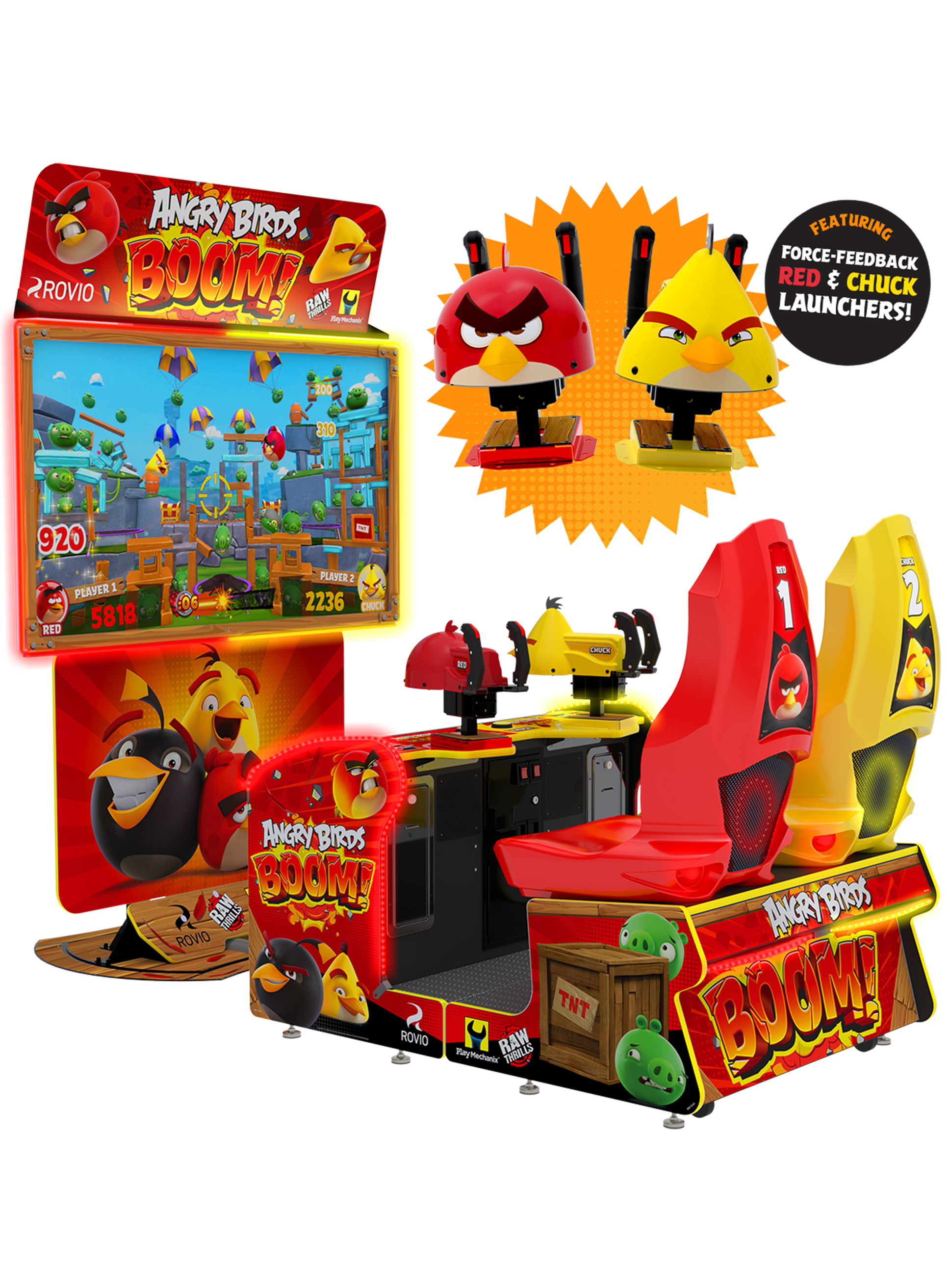 Angry Birds Boom! Arcade Machine – 2 Player Video Redemption Game | 65" HD Display | Force-Feedback Launchers | Raw Thrills, Play Mechanix & Rovio | Ticket-Winning Chaos.