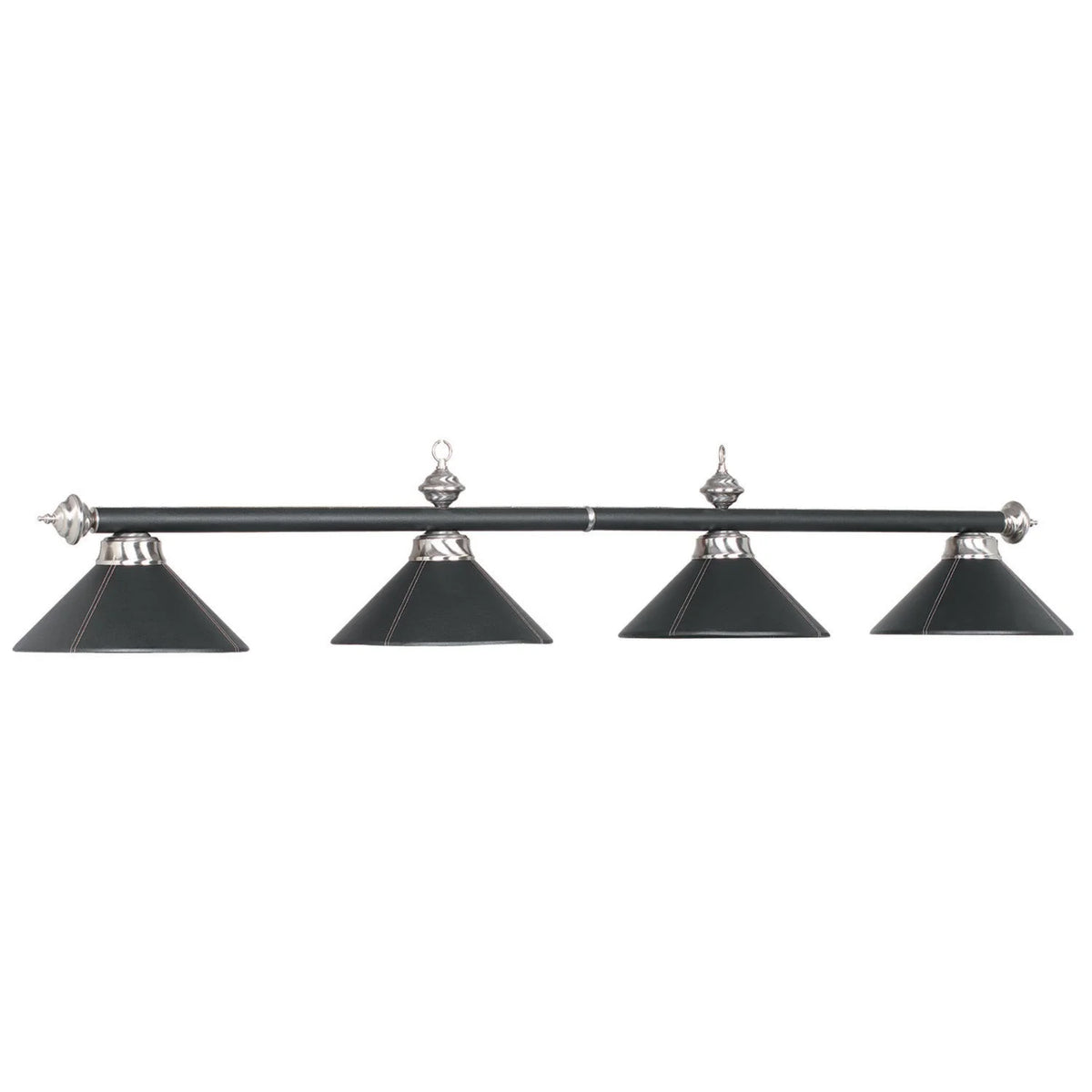 78" Four-Shade Leather Billiard Light Fixture – Modern Faux Black Leather Pool Table Lighting with Stainless Accents