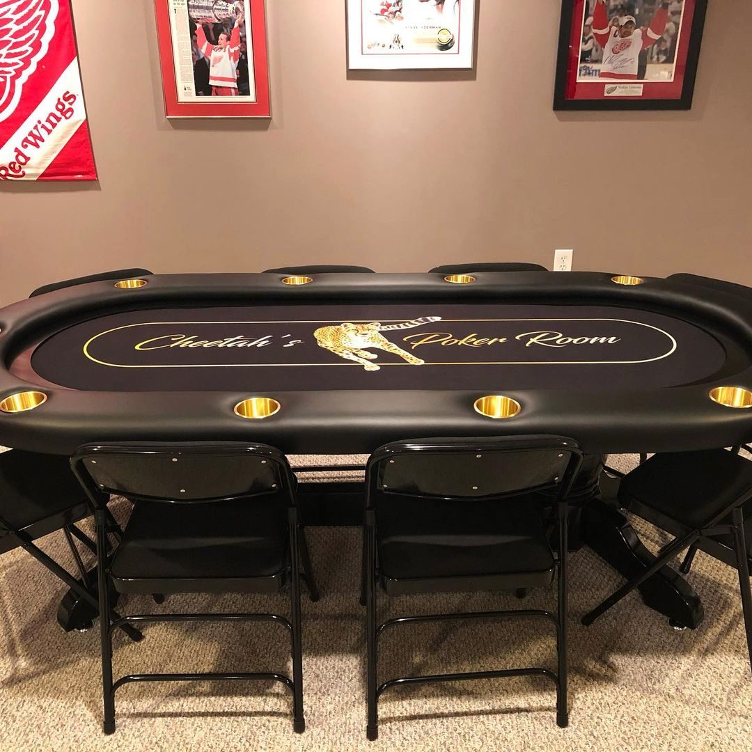 Side view of BBO The Elite Poker Table with black racetrack