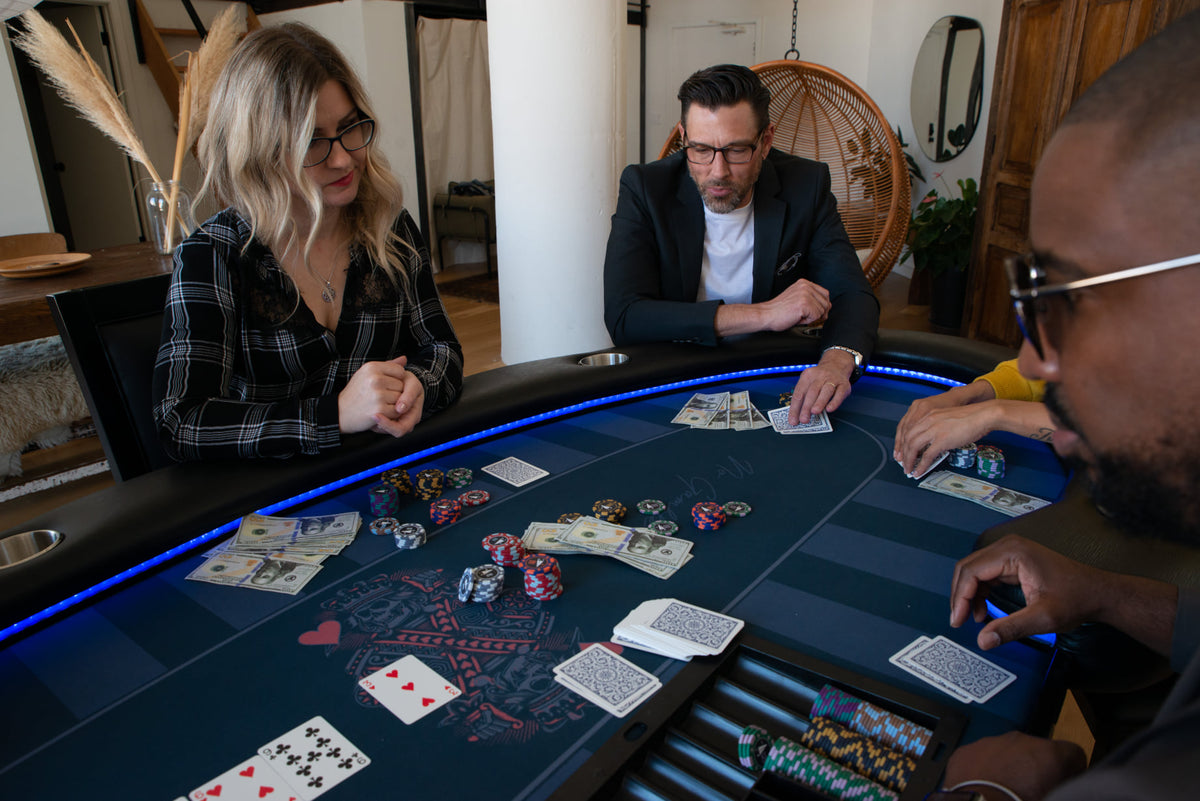 BBO The Lumen HD LED Poker Table displayed in a game room setting