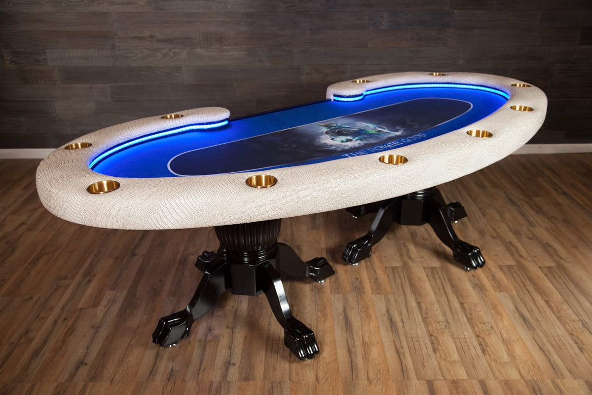 Top view of BBO The Lumen HD LED Poker Table with glowing LED lighting