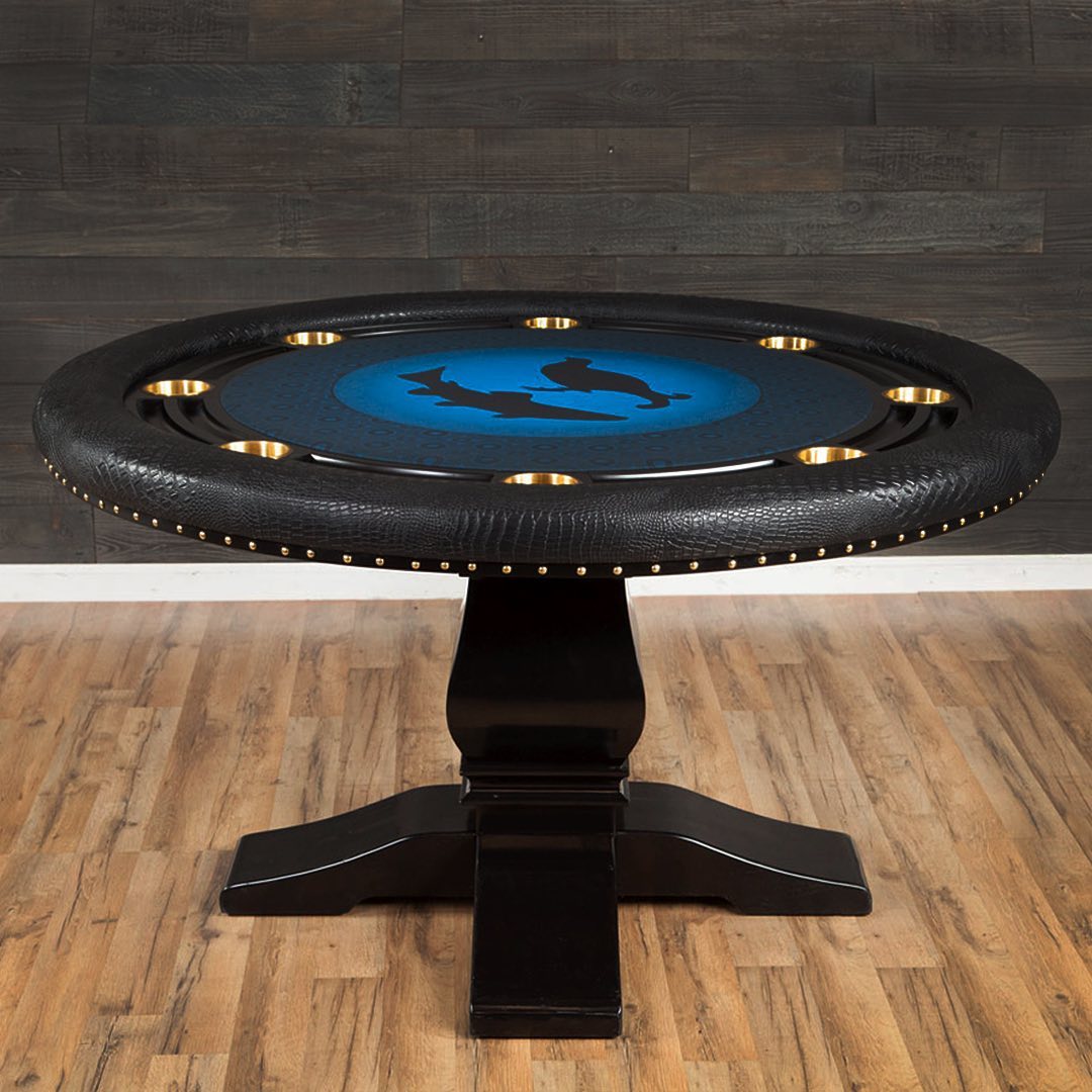 Side view of BBO The Nighthawk Round Poker Table with Black Melvin Legs