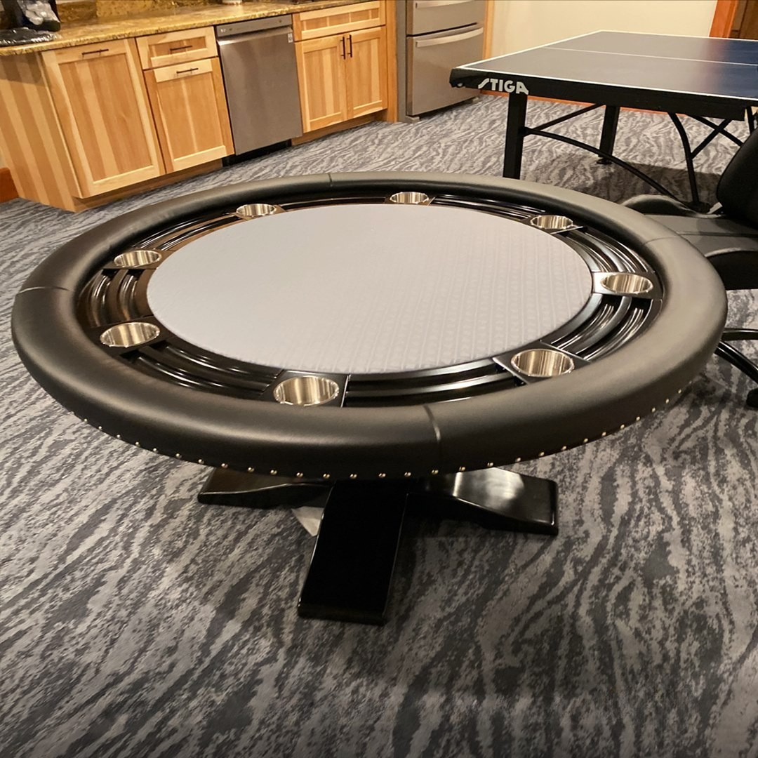 Side view of BBO The Nighthawk Round Poker Table with Black Melvin Legs