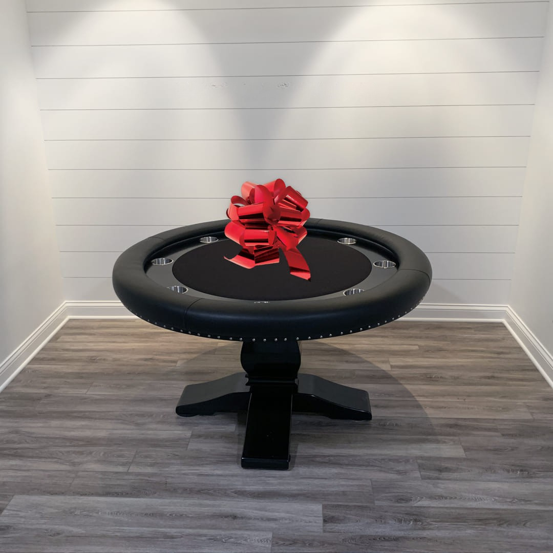 Side view of BBO The Nighthawk Round Poker Table with Black Melvin Legs