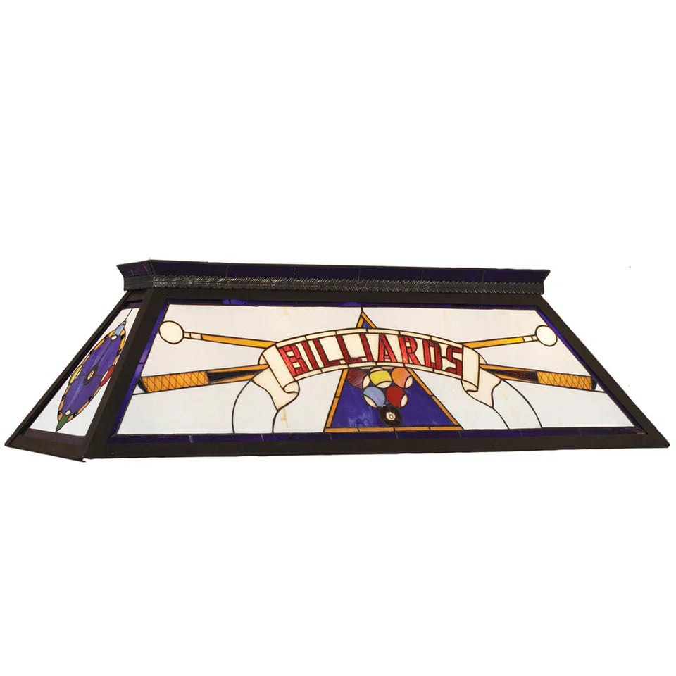 44" Stained Glass Knock-Down Billiard Light Fixture – 4-Light Pool Table Lighting with Black Metal Frame