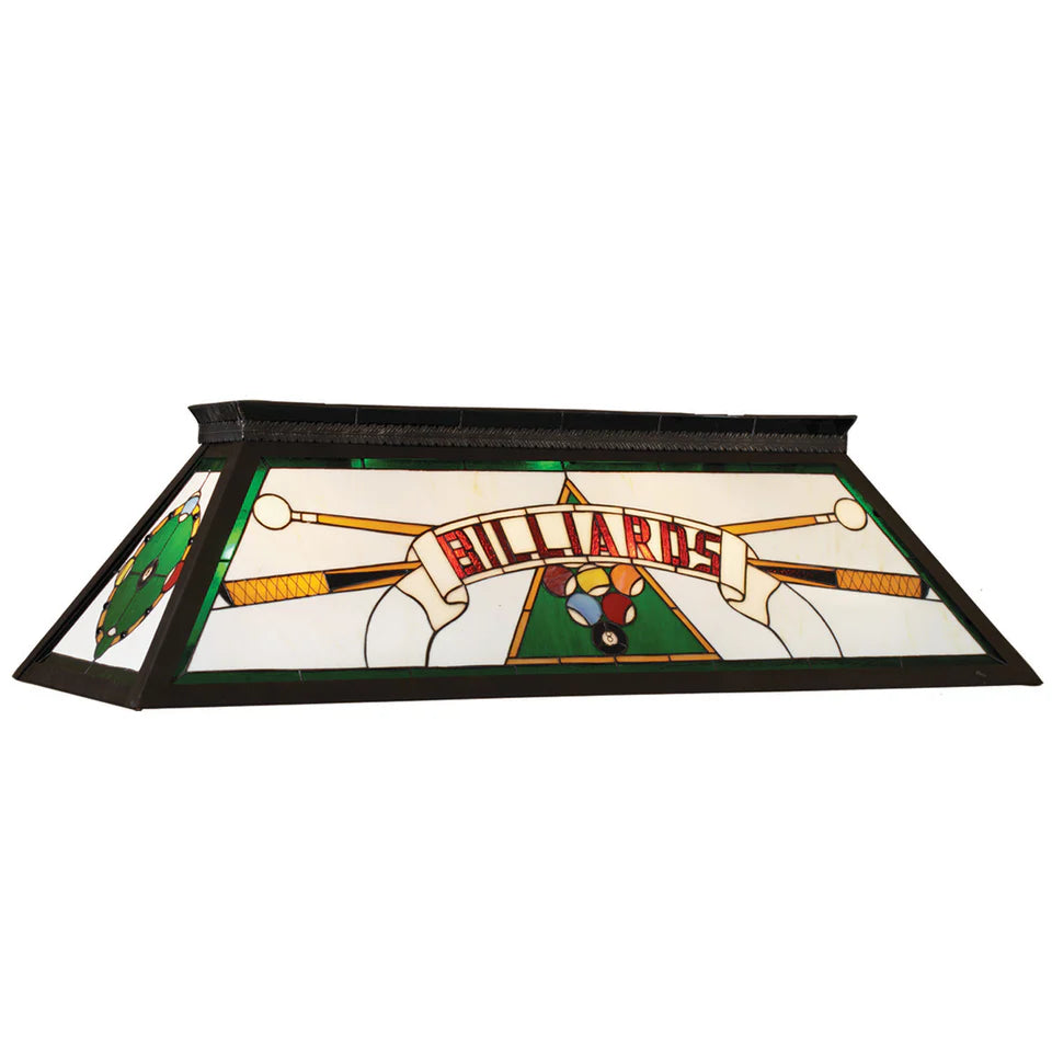44" Stained Glass Knock-Down Billiard Light Fixture – 4-Light Pool Table Lighting with Black Metal Frame