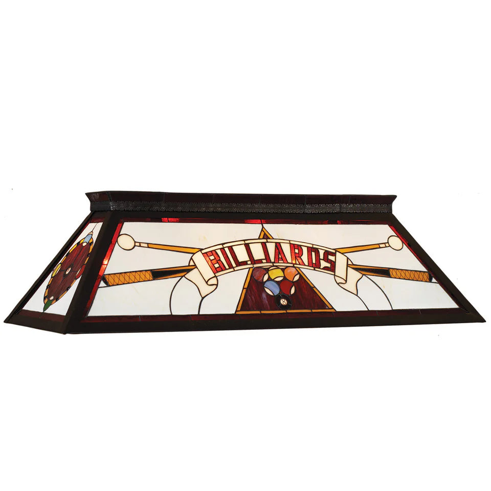 44" Stained Glass Knock-Down Billiard Light Fixture – 4-Light Pool Table Lighting with Black Metal Frame