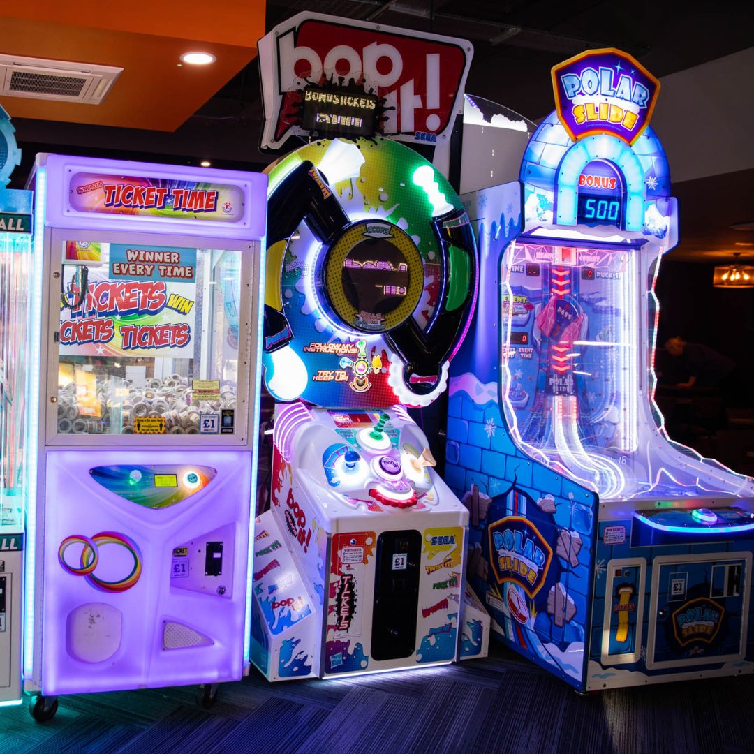 BOP IT! Arcade machine by Sega and Hasbro featuring large interactive buttons and skill-based gameplay