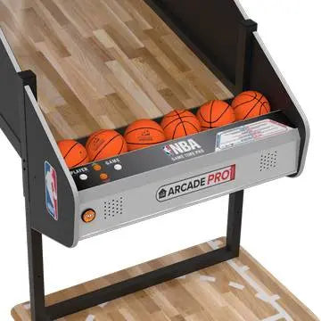 NBA Game Time Pro 8 Foot Basketball Arcade by ICE Games – Pop-A-Shot Style | Real Hardwood Floor | 4 Player | Adjustable Height | Official NBA Licensed | Home Arcade.