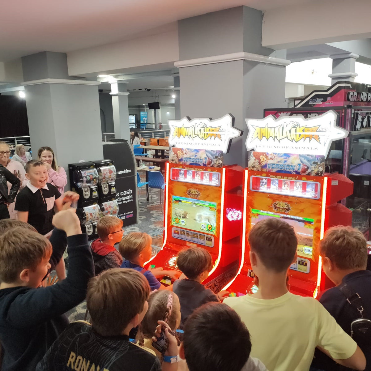 Bandai Namco Animal Kaiser Plus arcade card battle game with collectible card dispenser, HD animations, and kid-friendly cabinet.