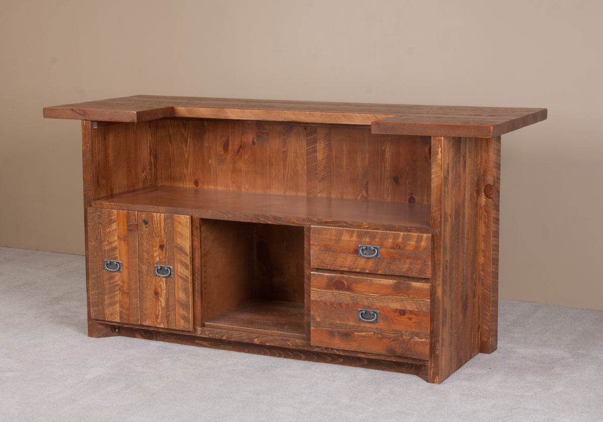 84&quot; Handcrafted Barnwood Bar – Lodge-Style Pine Bar