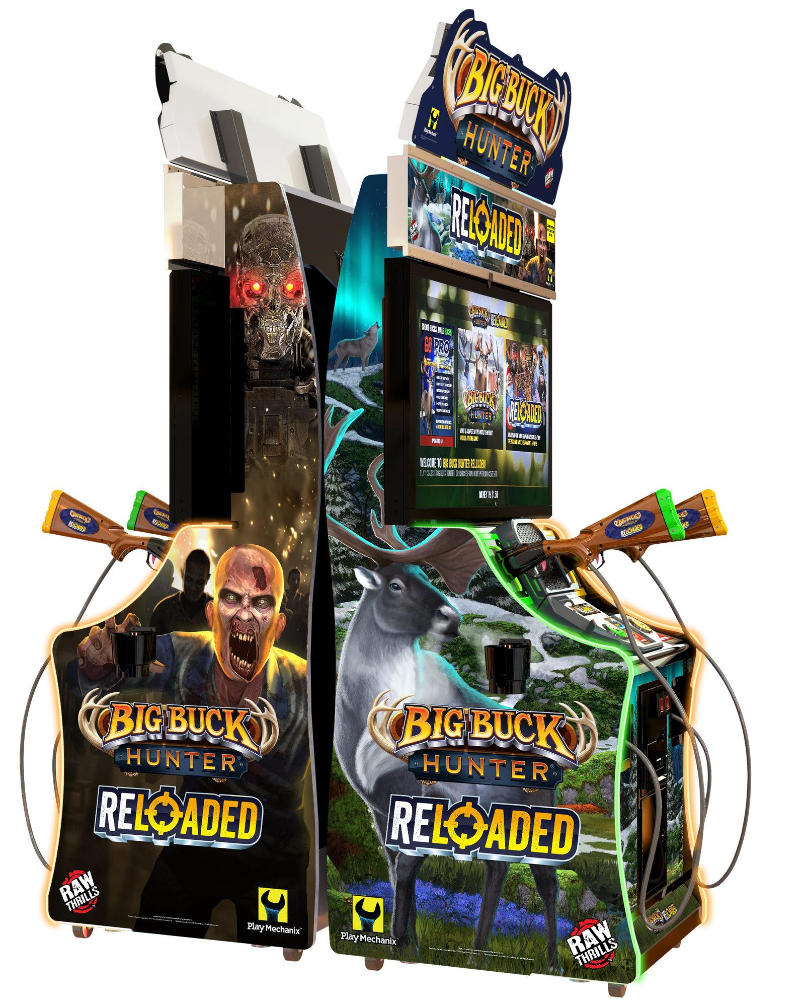 Big Buck Hunter Reloaded Panorama Arcade Machine - 2 Player Hunting Game | 42" HD Display | Online Tournaments & DLC | Raw Thrills & Play Mechanix | Pump-Action Rifles.