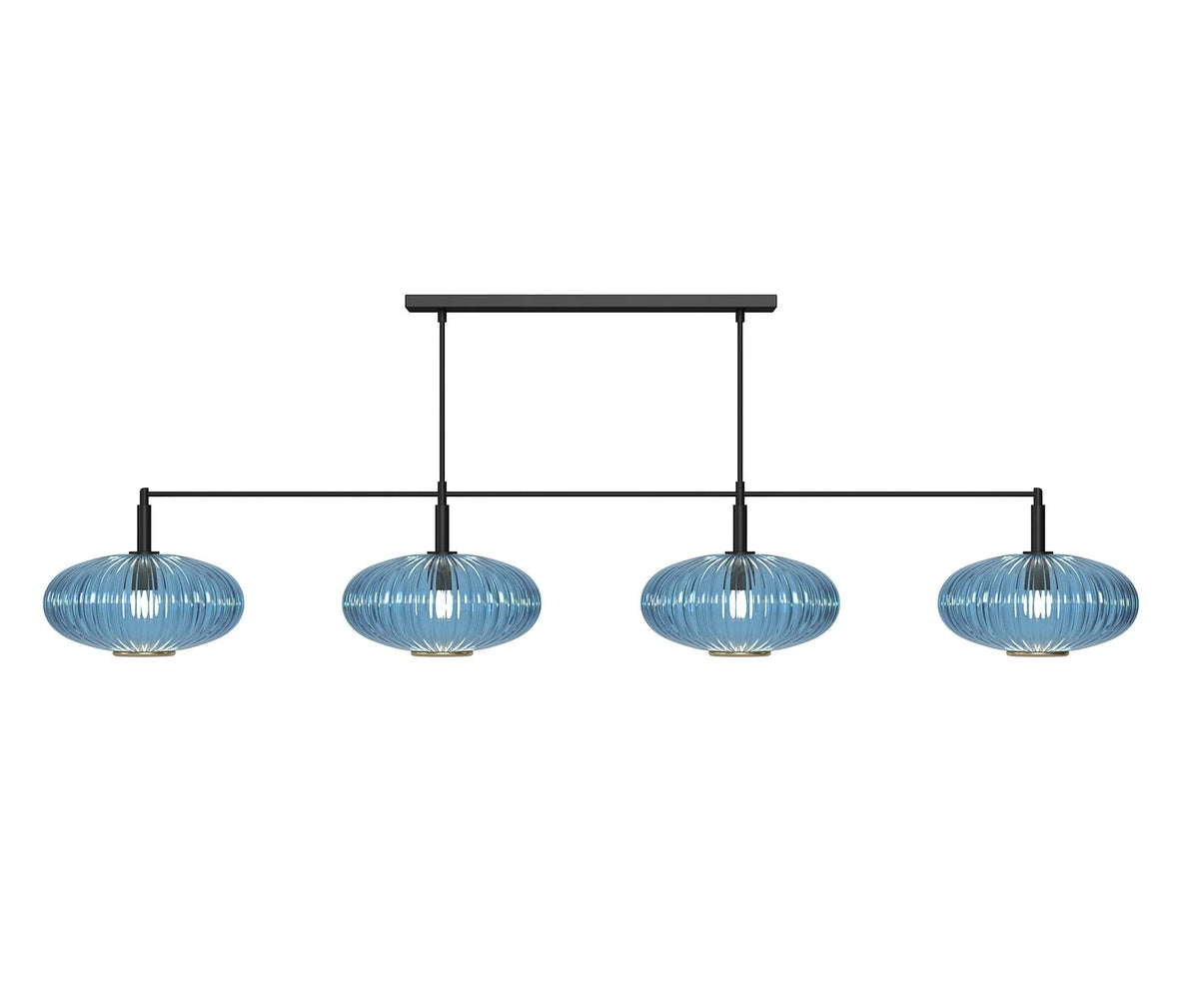 65" Prohibition Four-Shade Glass Light Fixture – Art Deco Brass or Matte Black Frame with Vintage Glass Shades