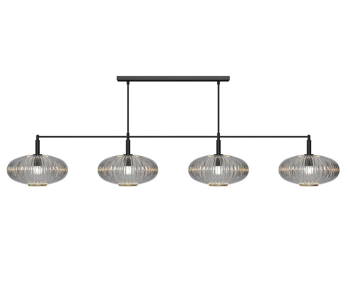 65" Prohibition Four-Shade Glass Light Fixture – Art Deco Brass or Matte Black Frame with Vintage Glass Shades