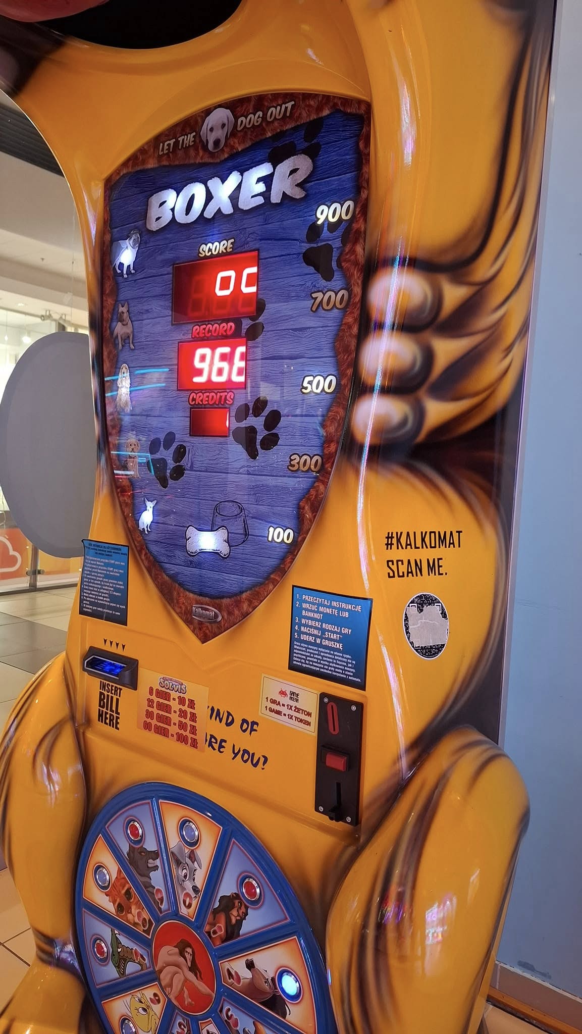 Boxer Dog kids boxing machine with fun animal sound effects and playful arcade attraction design.