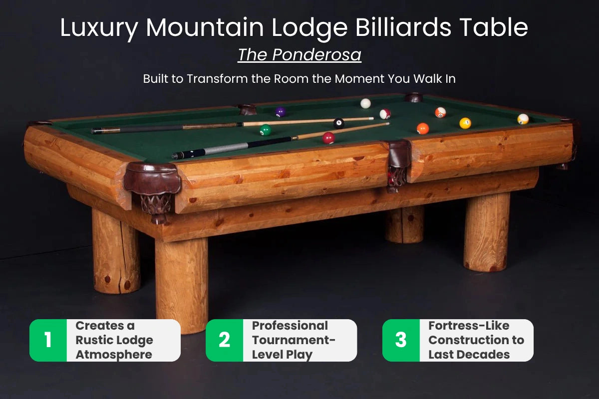 7 ft Billiard Table for Sale – 8 ft Rustic Log Billiard Table for Cabin, Lodge & Home | The Ponderosa by Viking Log Furniture