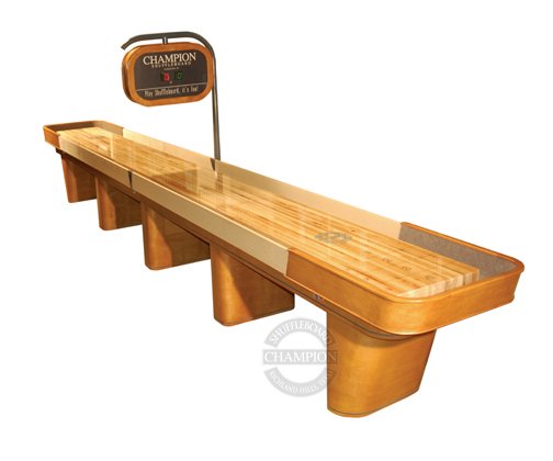 Capri shuffleboard table combining modern elegant design with classic smooth playfield and precision scoring