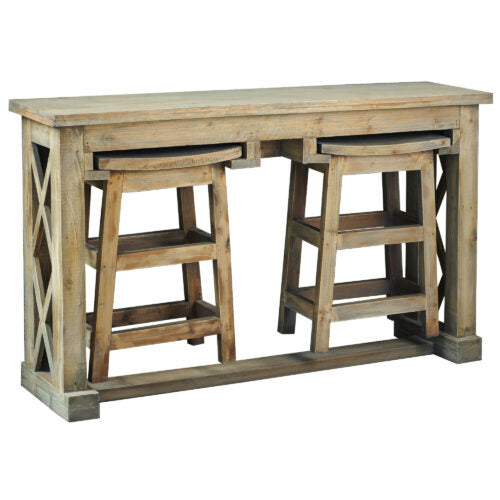 Cottage Console Table with Two Hideaway Stools – Driftwood by Sunset Trading (3 Piece Set)