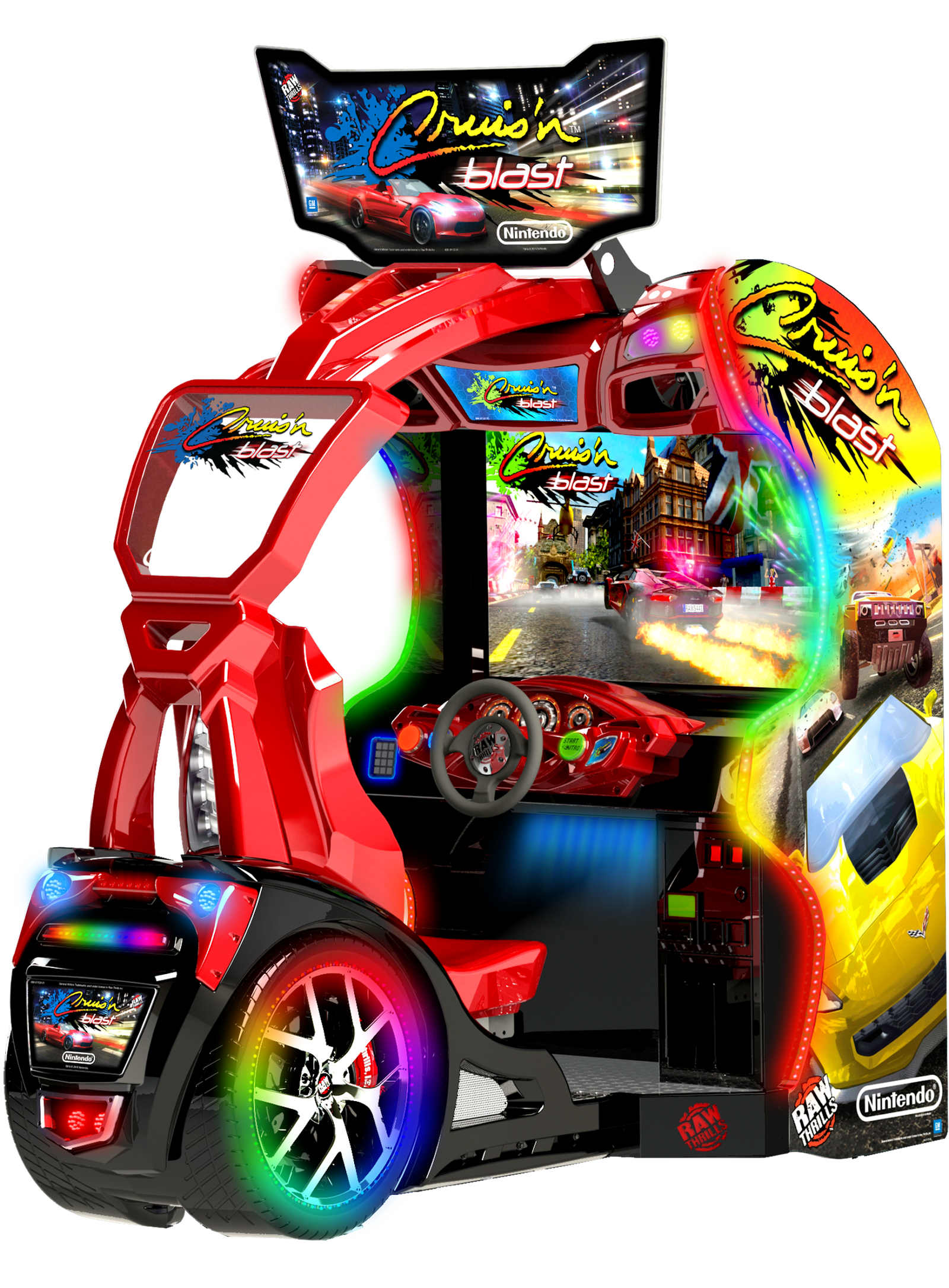 Cruis’n Blast Arcade Machine – 1-8 Player Racing Game | 43" HD Display | Raw Thrills & Nintendo | Deluxe LED Cabinet | 20+ Licensed Supercars & Exotic Tracks.