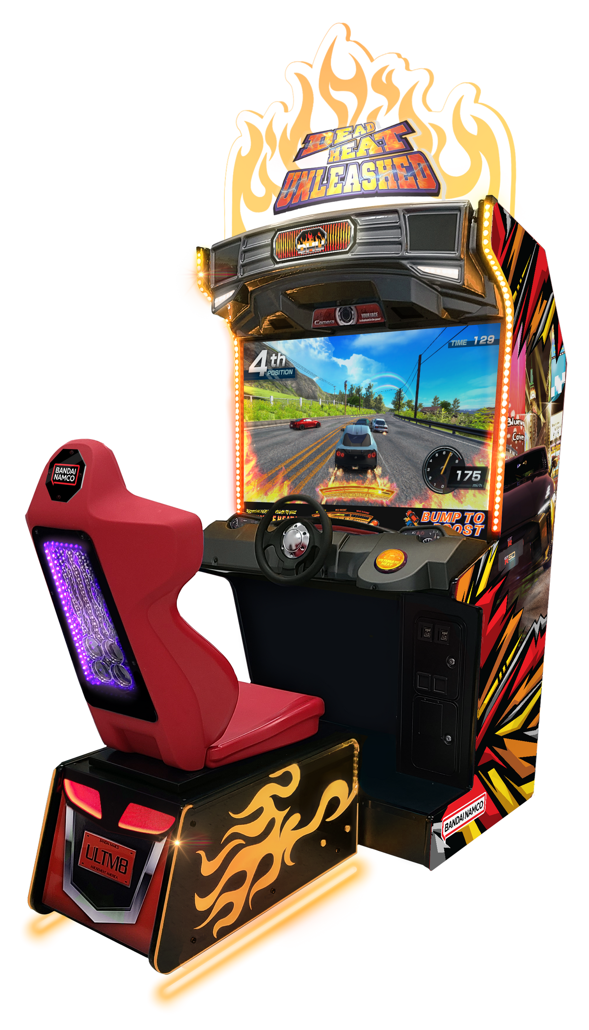Namco Dead Heat Unleashed Arcade Game Machine – 4 Player Linkable Street Racing | 43&quot; HD Screen | LED Cabinet | Ultimate Heat Boost | Licensed Cars.