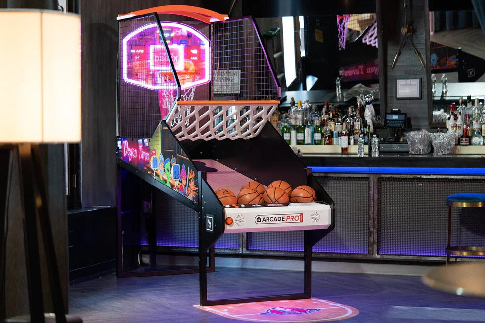 NBA Game Time Pro Basketball Arcade Machine – Choose Your NBA Team | 5 Game Modes | Real Wood Floor | 1-4 Player Home Arcade | Official NBA Licensed.