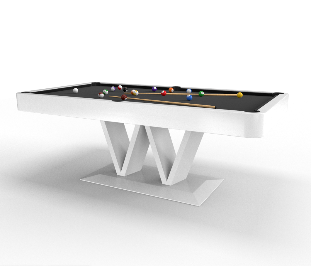Evalina Modern Slate Pool Table – Minimalist Luxury Billiards Table | Stainless Steel or Solid Hardwood | Hand-Finished Lacquer | Tuscany Leather Drop Pockets.