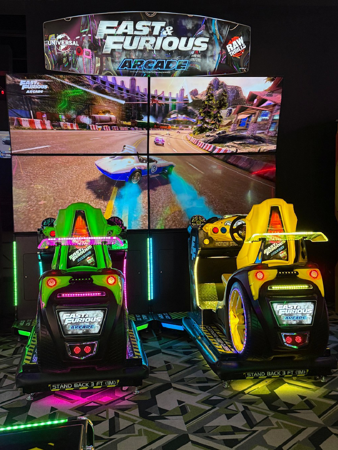 Fast & Furious Thrill’D Motion Arcade – Dual 65" UHD Screens | 1–8 Player Multiplayer | Single Unit by Raw Thrills - Arcade