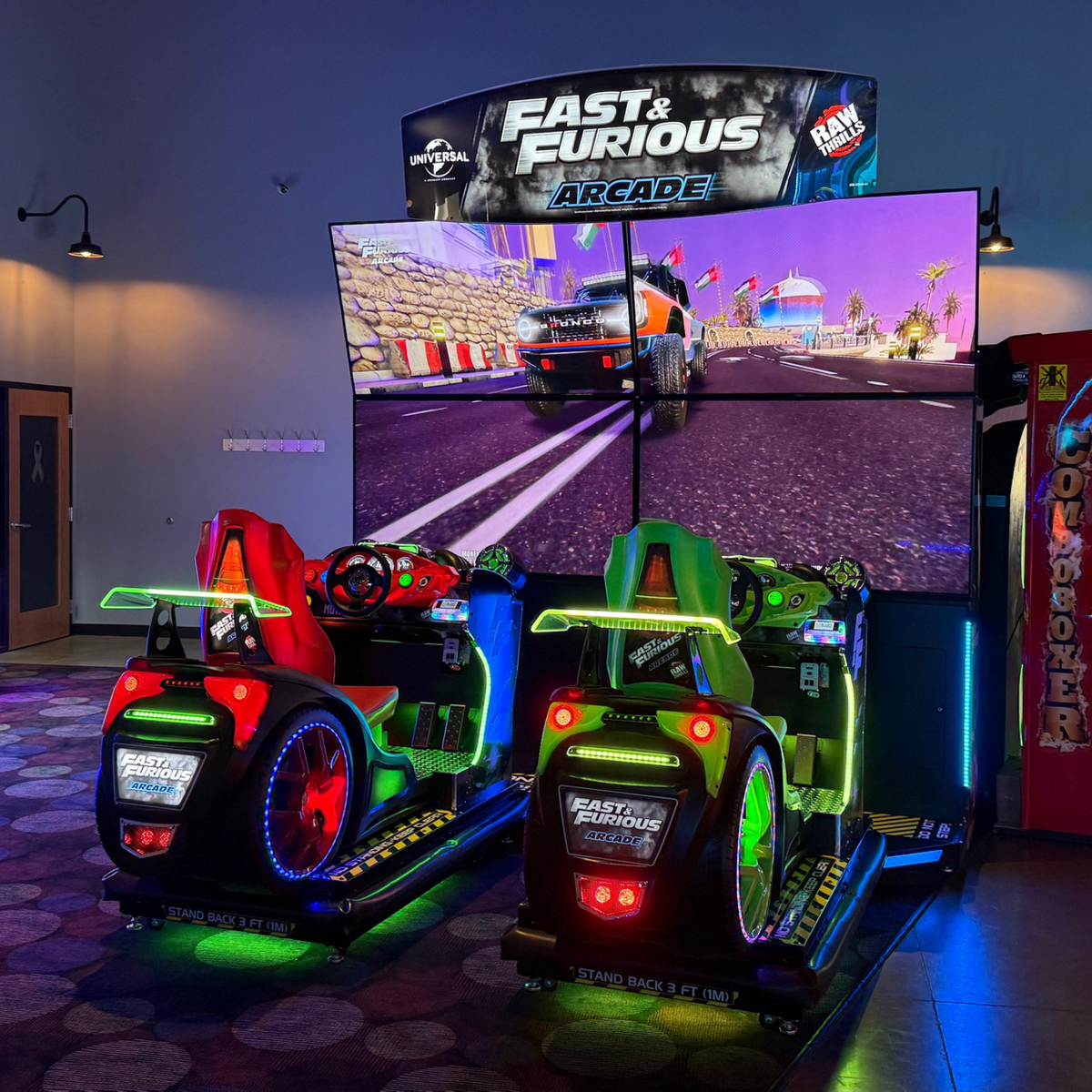 Fast & Furious Thrill’D Motion Arcade – Dual 65" UHD Screens | 1–8 Player Multiplayer | Single Unit by Raw Thrills - Arcade