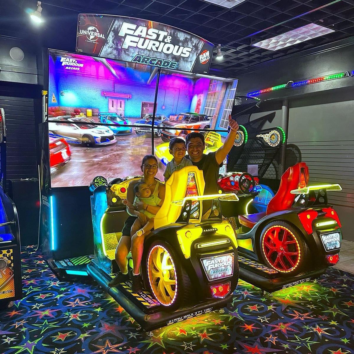 Fast & Furious Thrill’D Motion Arcade – Dual 65" UHD Screens | 1–8 Player Multiplayer | Single Unit by Raw Thrills - Arcade