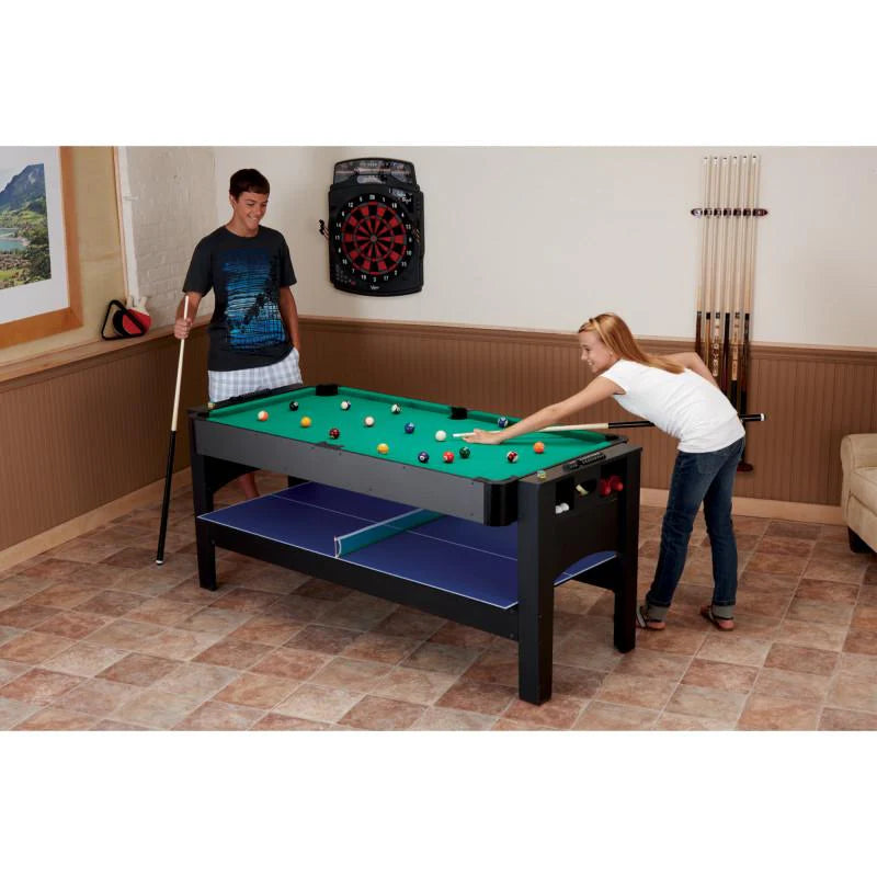Fat Cat 3-in-1 6-foot flip multi-game table with billiards, table tennis, and air hockey surfaces