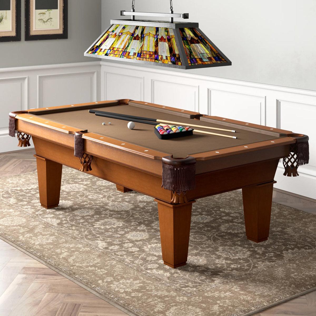 Fat Cat Frisco 7.5-foot billiard table with cues, balls, and durable play surface