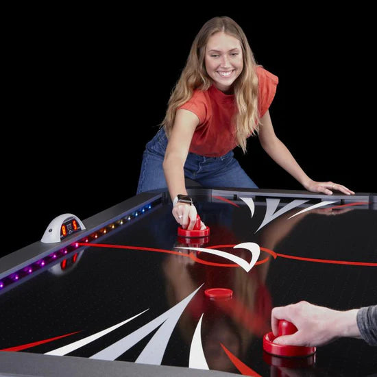 Fat Cat Volt LED illuminated air hockey table with light-up playfield